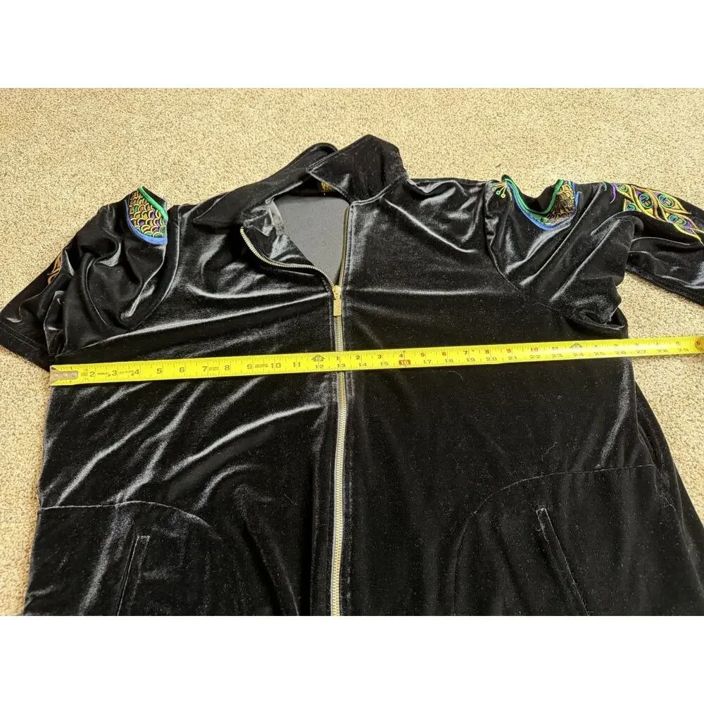 Bob Mackie Peacock Embroidered Wearable Art Velvet Full Zip Jacket Womens 1X